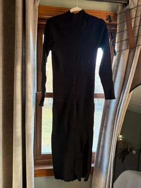 long sleeve black dress with split Morgan Split Foldover Jersey Dress